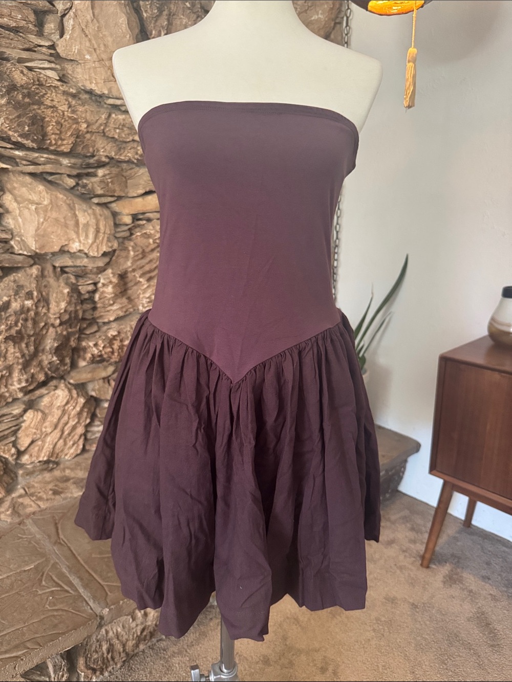 Free People Strapless A-Line Dress in Deep Plum